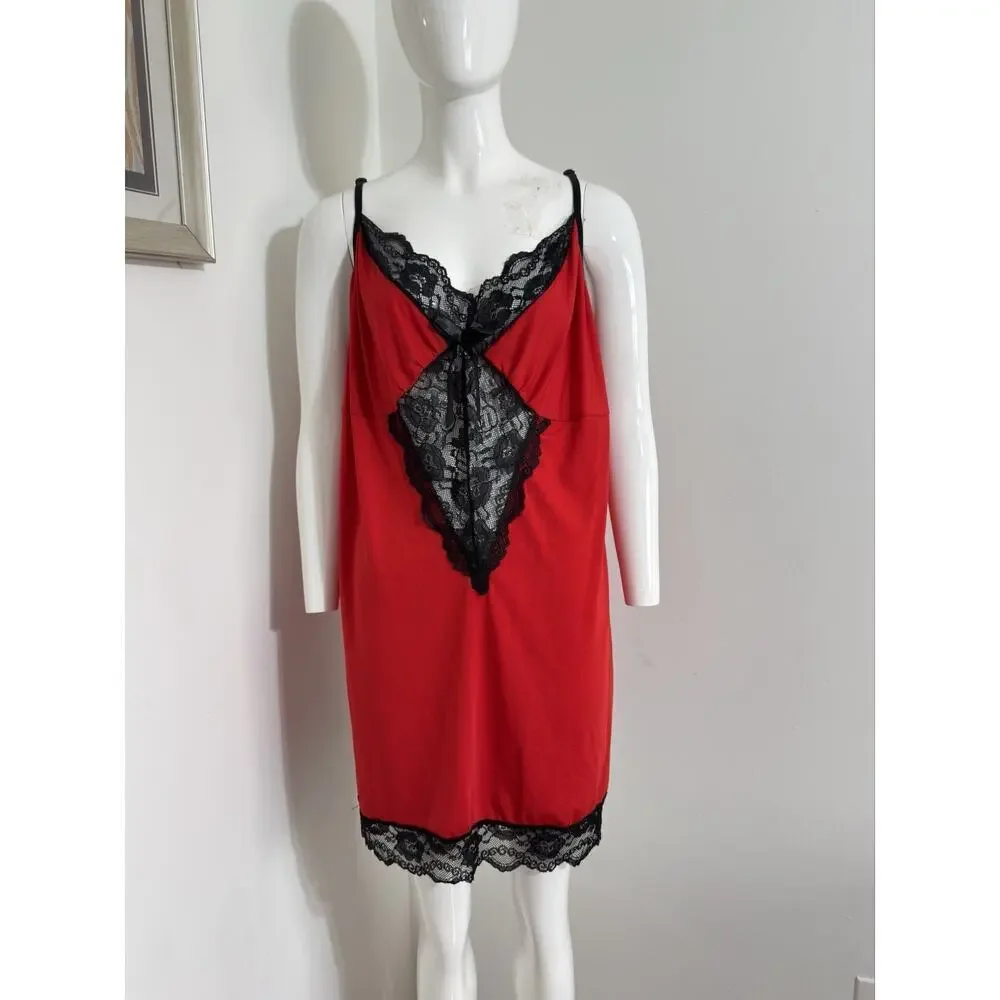 Women’s Plus Size 5XL Sexy Babydoll Nightgown Red Lace Romantic Nightwear